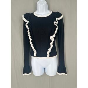 Fifth Label Revolve Sweater Womens Medium Black Ruffle White Cozy Pullover Knit